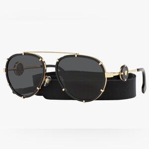 Versace  VE 2232  143887 Black Metal Aviator Sunglasses Grey Lens